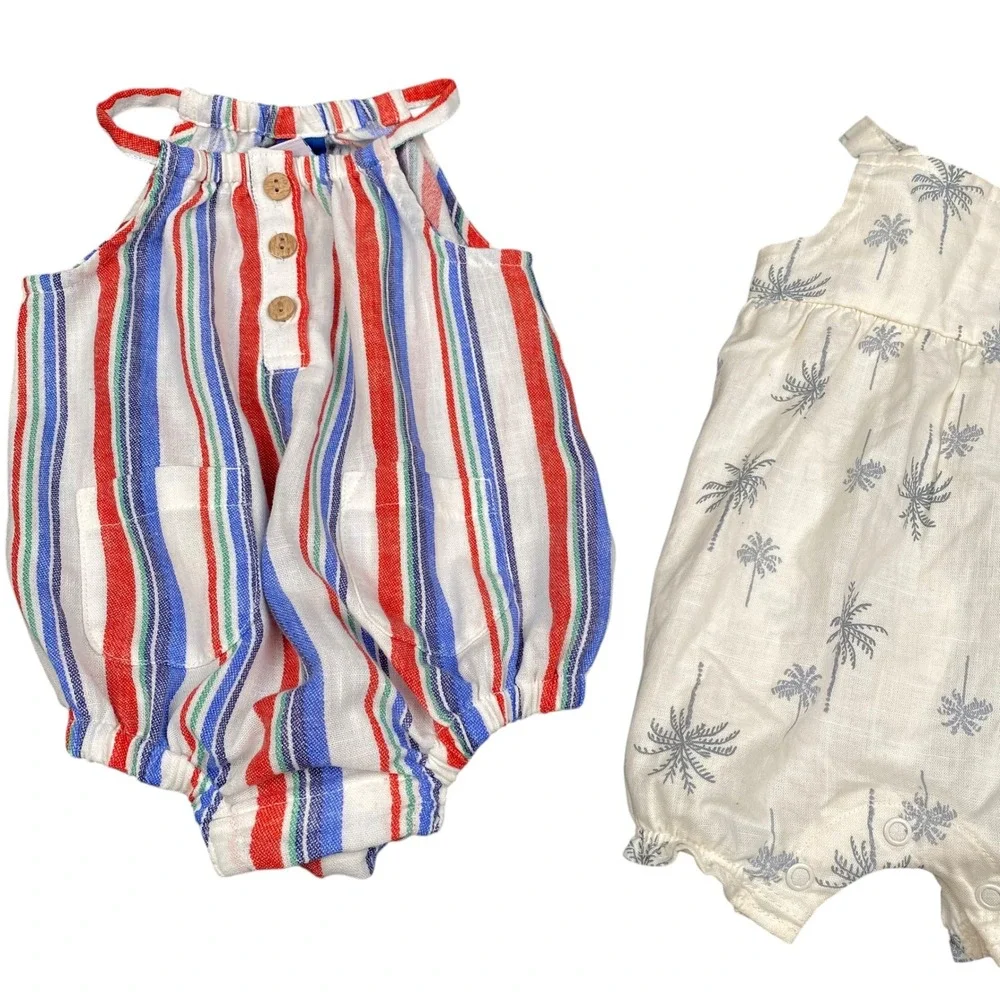Baby Girl Rompers Dress Outfit‎ Set Sleeveless Summer Palm Tree Striped